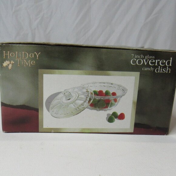 Vintage Holiday Time 7 Inch Glass Covered Candy Dish/Bowl with Lid NEW IN BOX - Picture 9 of 9